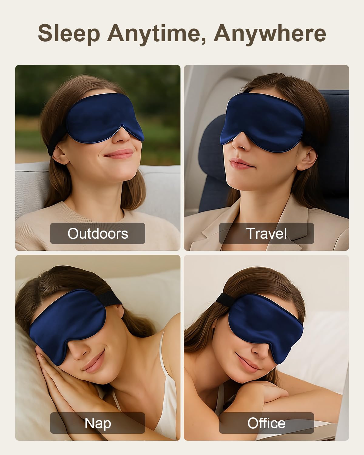 Luxury 22 Momme 100% Mulberry Silk Sleep Mask – 3D Eye Mask with Adjustable Strap, Gentle on Skin and Eyes, Provides Complete Light Blockage for Deep Sleep (Navy, Adjustable)