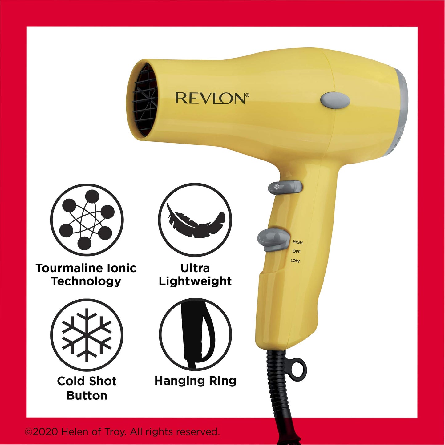 REVLON Compact Hair Dryer | 1875W Lightweight Design, Perfect for Travel, (Yellow), Plastic