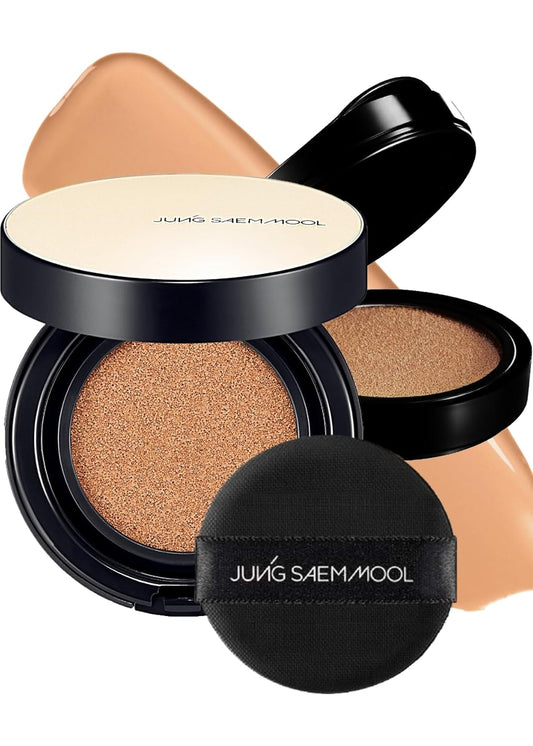 JUNG SAEM MOOL Essential Skin Nuder Longwear Cushion 0.98 Fl Oz (Medium Deep), Refill Included, 24H lasting Cushion Foundation with High Coverage, Semi-Matte Natural Finish, Korean Foundation Makeup