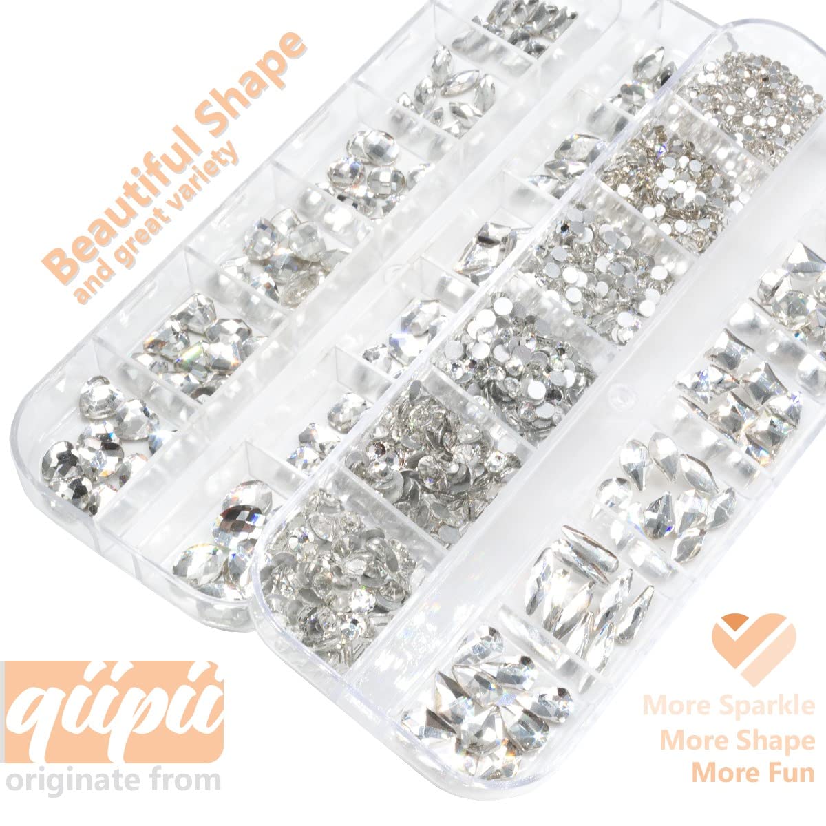 24 Styles Silver Clear Nail Rhinestones Multi Shapes Flatback K9 Glass Crystal White Gems Round Beads Stones Diamonds Jewels Nail Art Charms for Nails Face Eyes Makeup DIY Crafts Clothes Shoes