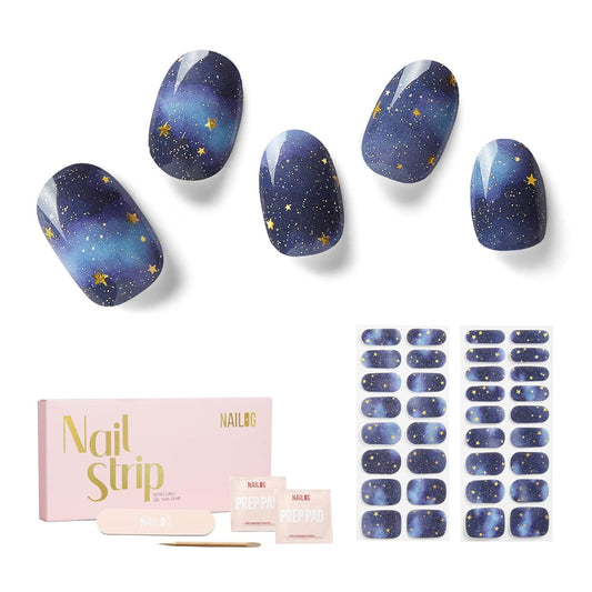 Nailog Semi Cured Gel Nail Strips 34 pcs| Long Lasting Nail Polish Sticker Wraps with Glossy Gel