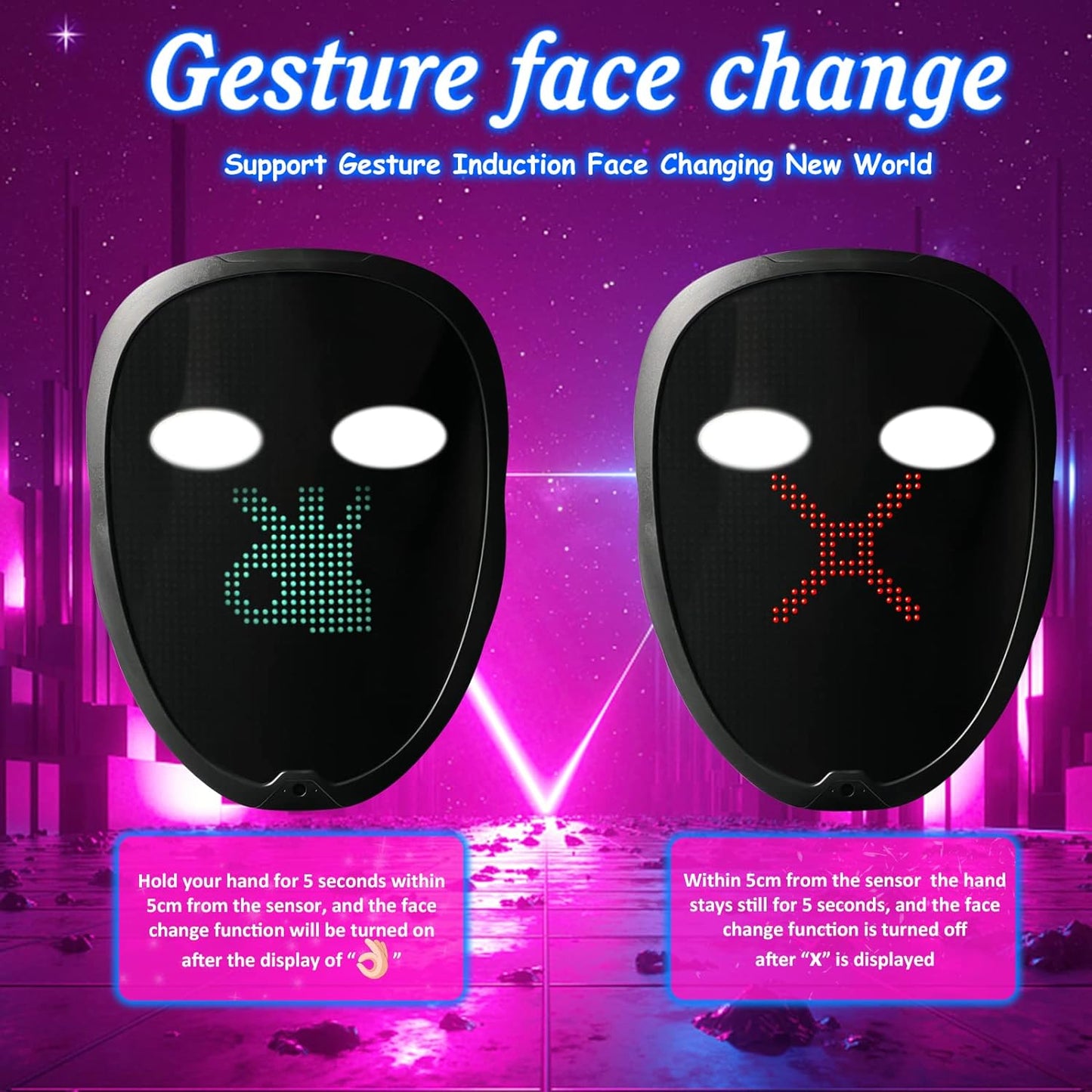 Depointer Life 2023 New Led Mask with Rechargeable Bluetooth-compatible App Controlled, Customizable Shining Mask, LED Lighted Face Transforming Masks For unisex-Adult
