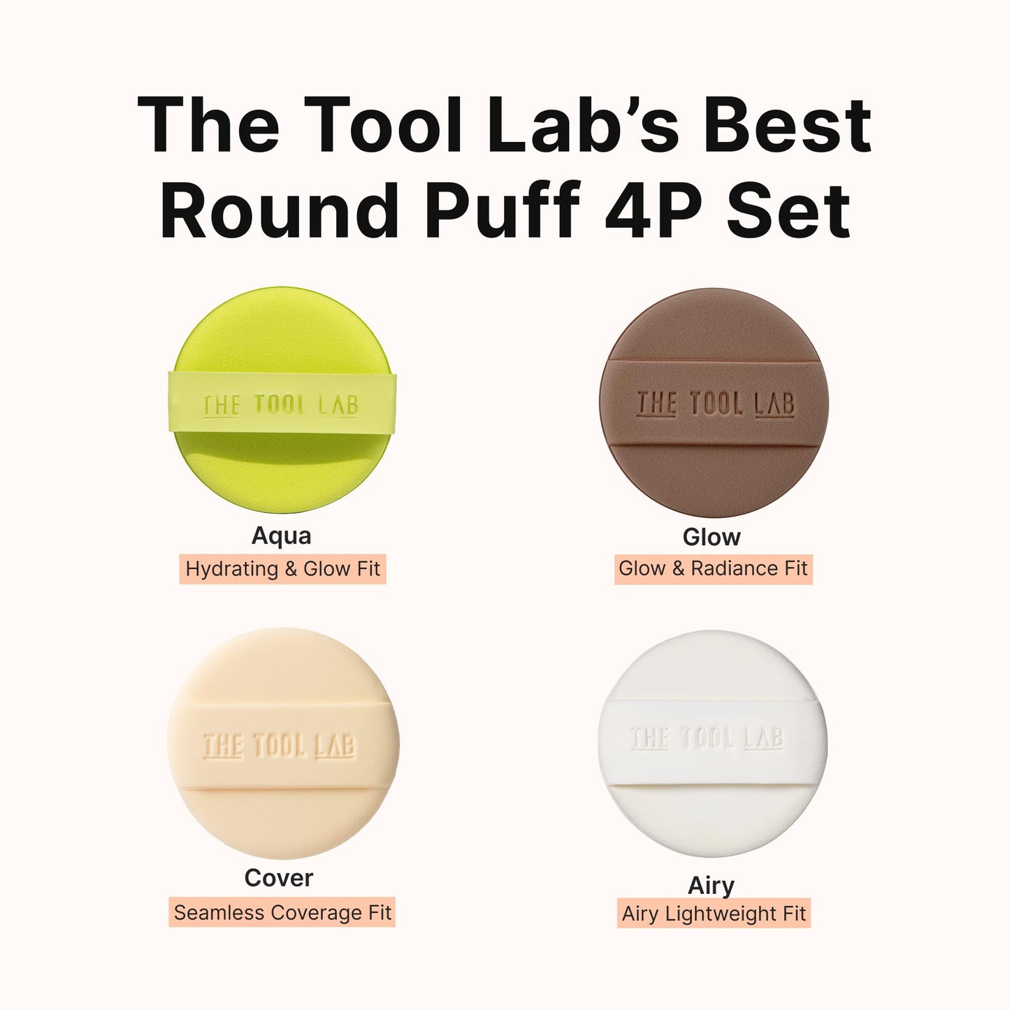THE TOOL LAB Long-lasting Tension Puff 4P Set, Glow + Cover + Airy + Aqua, Liquid Cushion