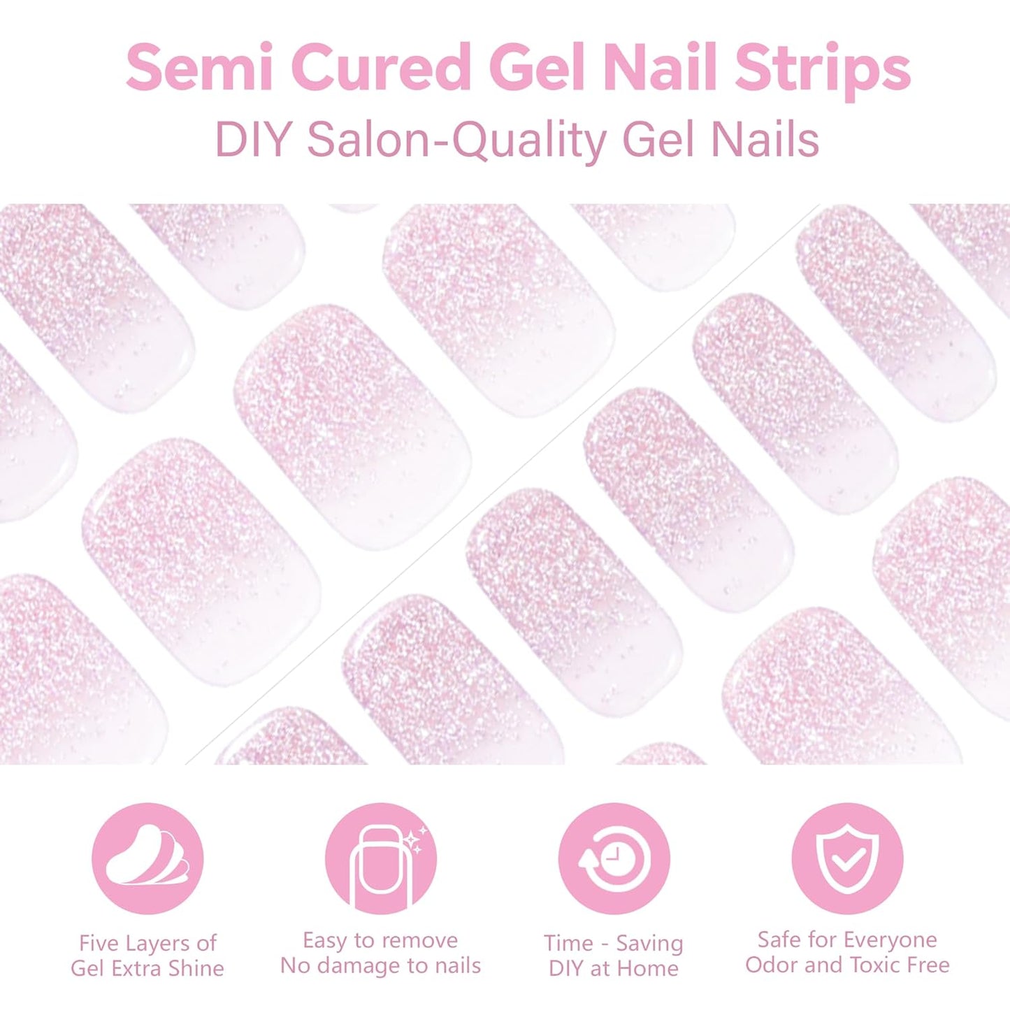 Semi Cured Gel Nail Strips-Fall winter nail stickers matte finish cozy season colors sweater weather designs for autumn and holiday parties,Works with Any UV/LED Lamps(Pink Mermaid)