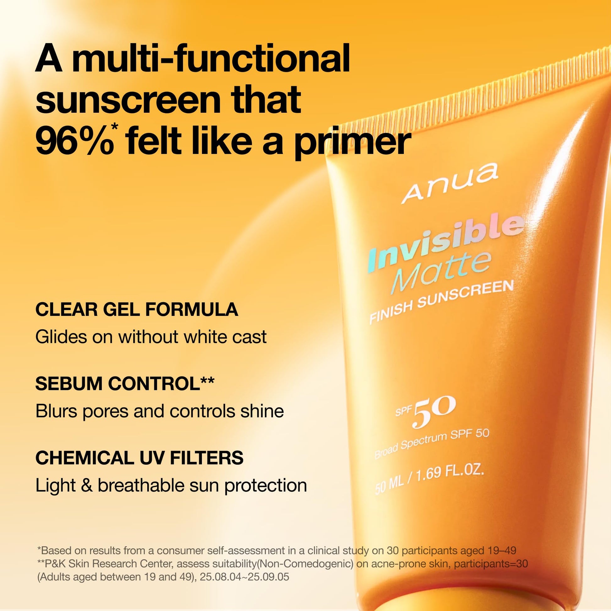 Anua Invisible Matte Finish Sunscreen, Broad Spectrum SPF50, Clear Gel, Non Comedogenic UV Filters