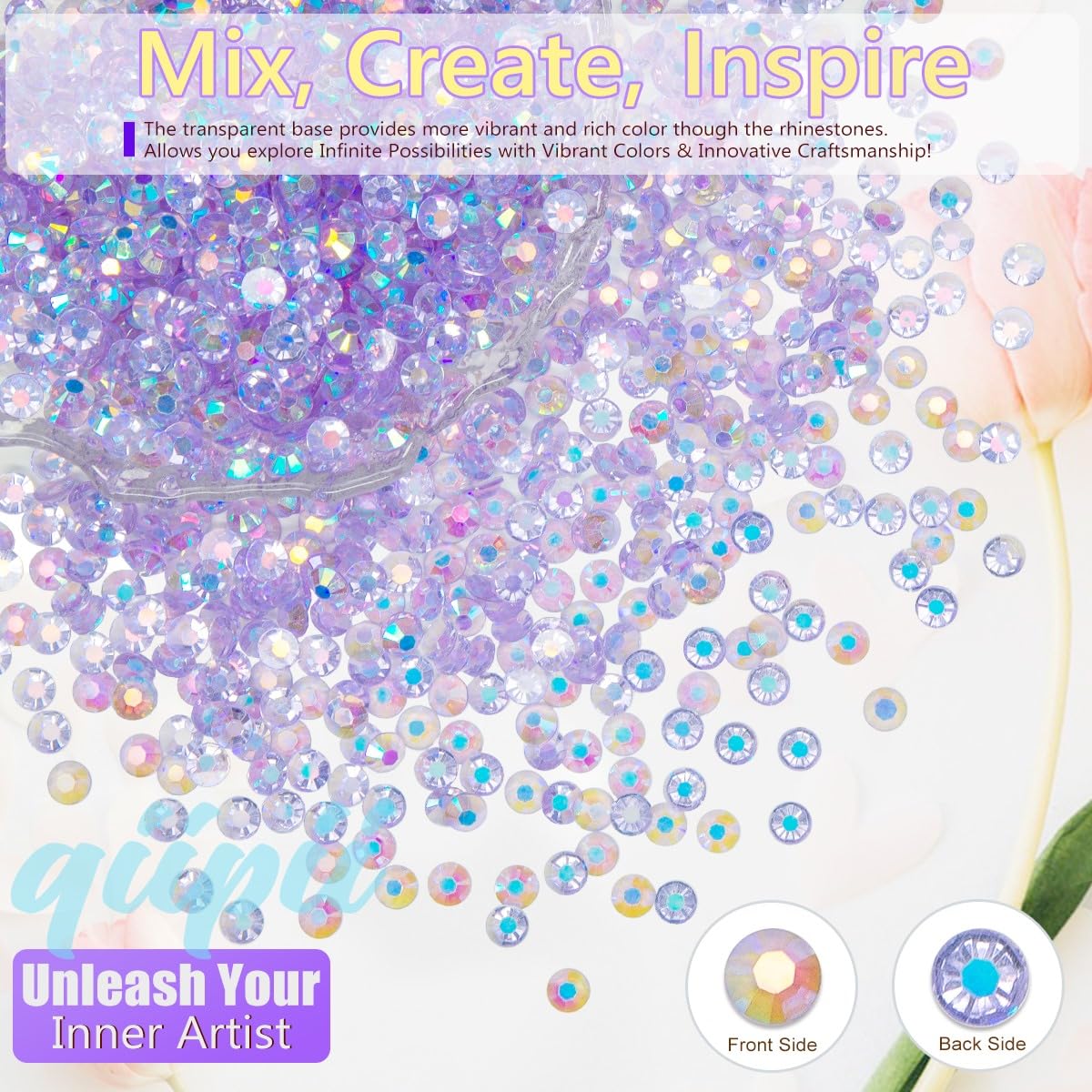 16000PCS Light Purple AB Resin Rhinestones for Crafting 3mm 4mm 5mm Violet Flatback Jelly Stones Bulk SS10 SS16 SS20 Diamonds Crystals Gems Charms for Nails Face Eyes Makeup Tumblers DIY Crafts