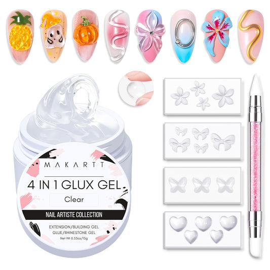 Makartt 3D Gel Nail Art: 4 in 1 Solid Gel Builder Kit for 15ML Nail Extension Gels, 4pcs Silicone