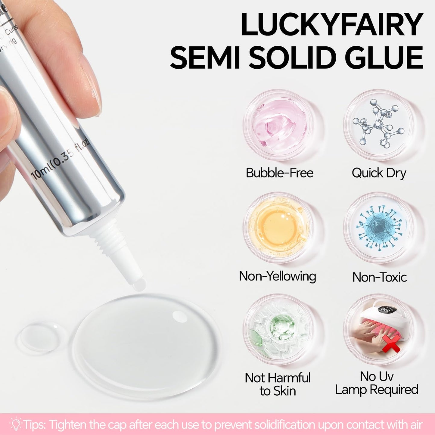 Super Strong Solid Nail Glue Gel for Press On Nails Tips, No U V Light Needed Gel Nail Glue 10g (2pcs) Quick Drying Adhesive Long Lasting Fake Acrylic Nails Glue Kit