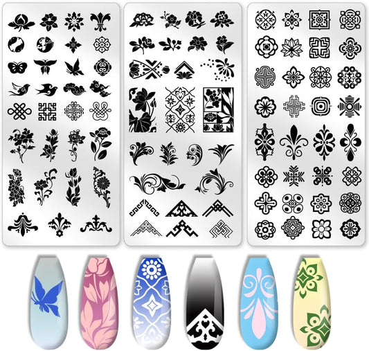 3Pcs Geometric Nail Stamping Templates Celadon French Tip Nail Art Stamp Plates Image Plate