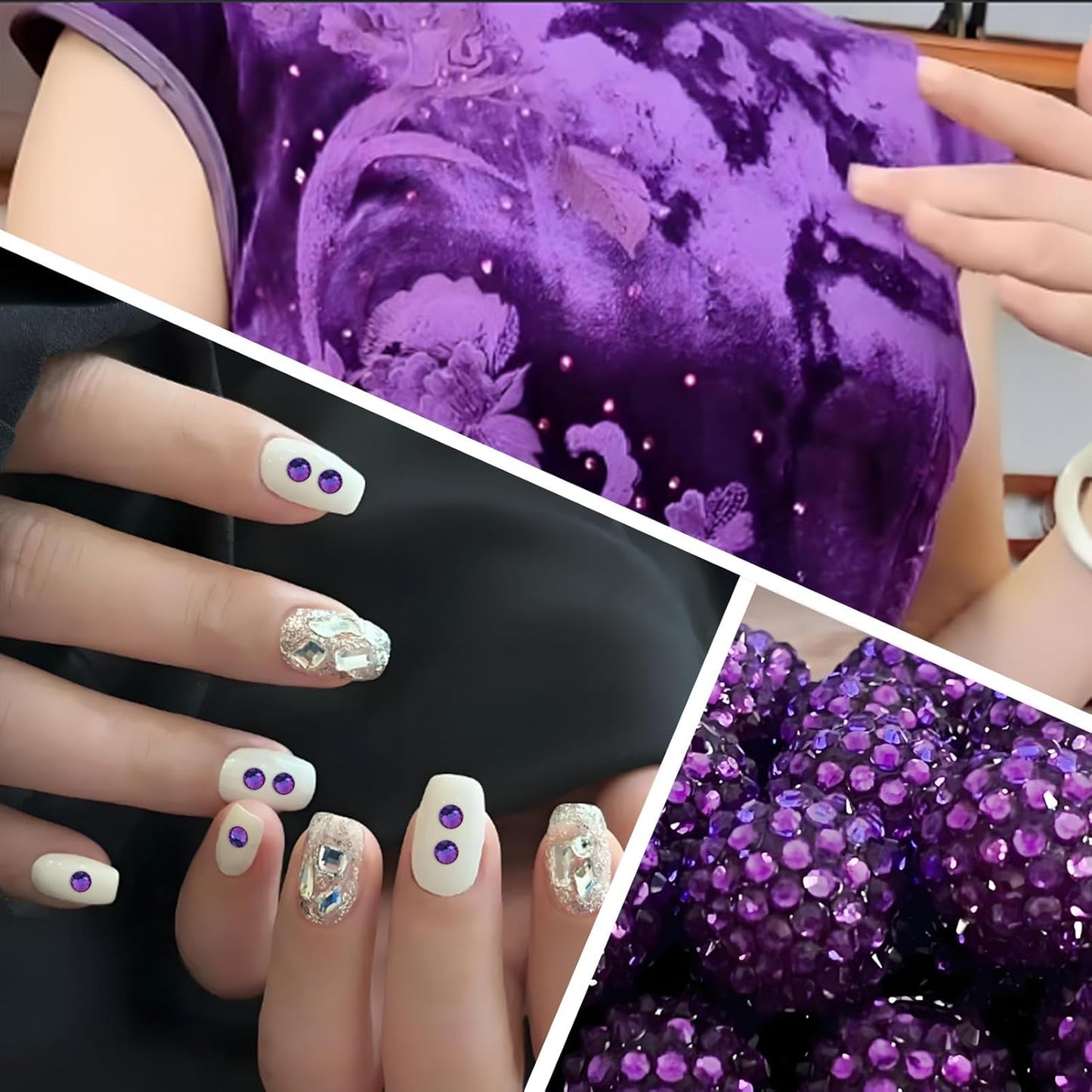 5000 PCS SS6 Flatback Rhinestones,12-Facet Diamond-Cut Glass Gems for Nail Art,Clothing,DIY Crafts,Glue-On Decoration Stones with Silver Backing,Purple Velvet