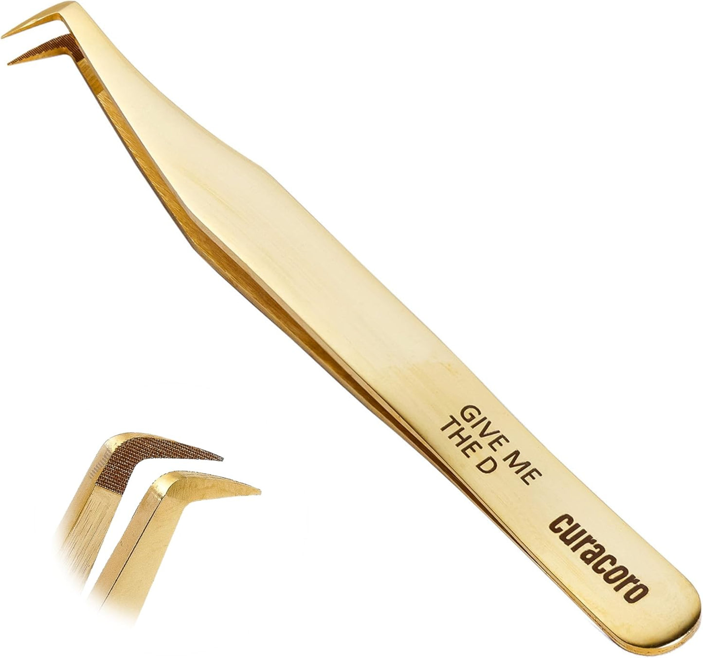 Curacoro Lash Tweezer - Professional & Precision Fiber Tip Grip Lash Tweezers for Eyelash Extensions, Multi Shapes & Purposes Tweezers for Volume, Isolation & Classic Lashes (Gold, Give Me the D)