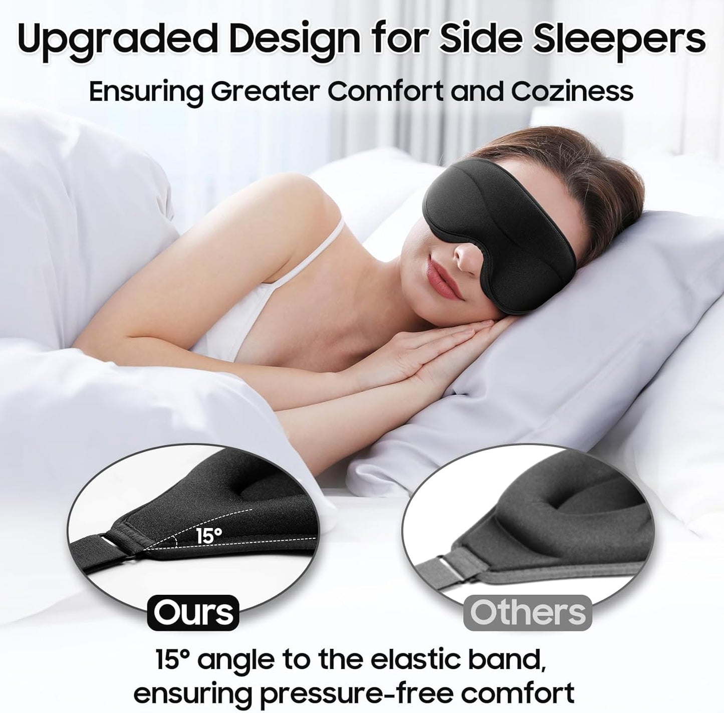 Sleep Mask - Total Blackout 3D Sleeping Mask, Super Lightweight & Silky Soft Eye Mask for Sleeping, Fully Adjustable Fit for Home, Office, Traveling, Meditation, Yoga, Black