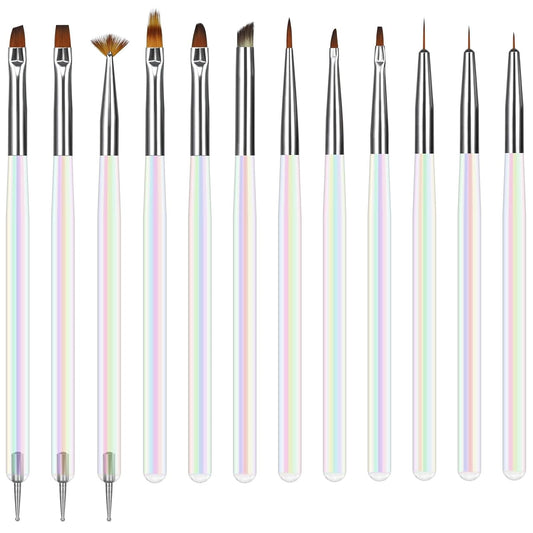 Artdone 12 PCS Nail Art Brushes Set Nail Art Liner Brush and Nail Dotting Pen Gel Polish Painting Tools For Nail Art Design Include Extension Gel Nail Brush And Arylic Nails