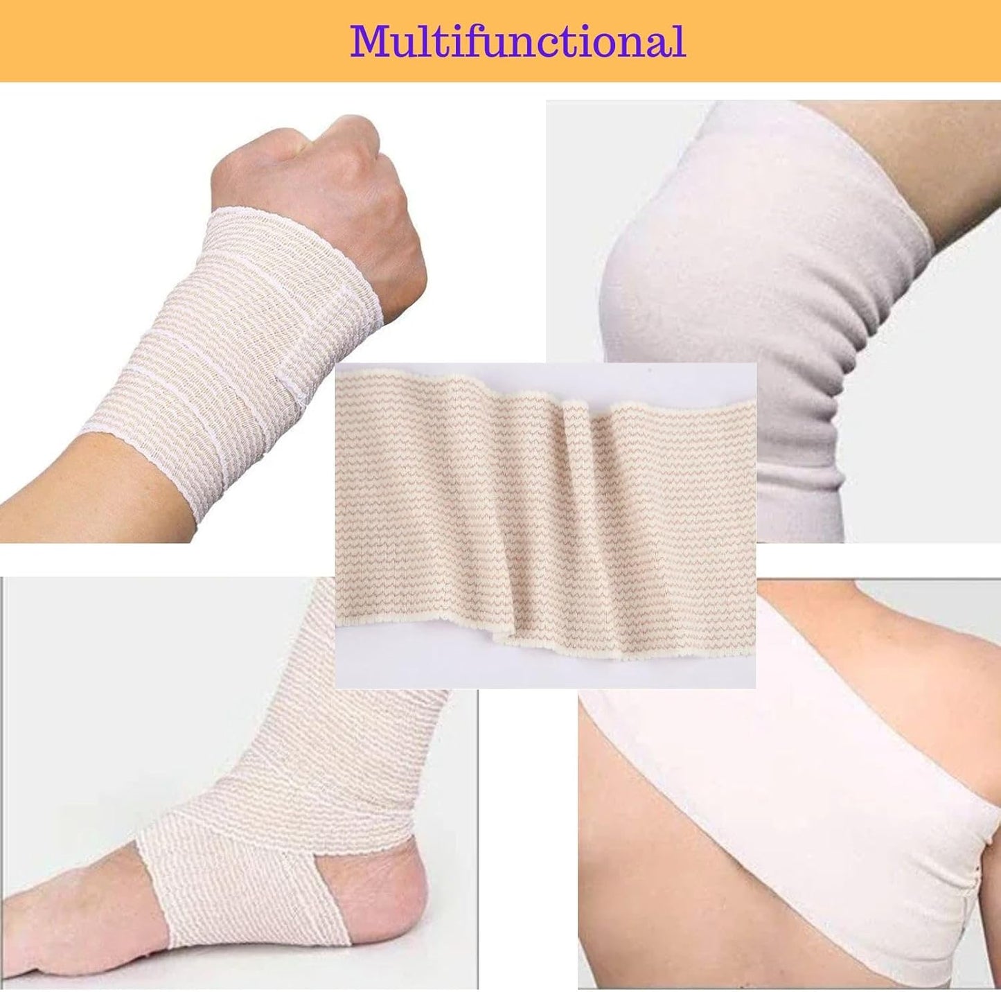 Premium Elastic Bandage Wrap 6 inch 4 Pack Reusable Versatile Self-Closing Compression Bandage Wraps for Ankles, Wrists Knee, Tummy and Body Cotton Lymphedema Wraps for Legs Latex-Free