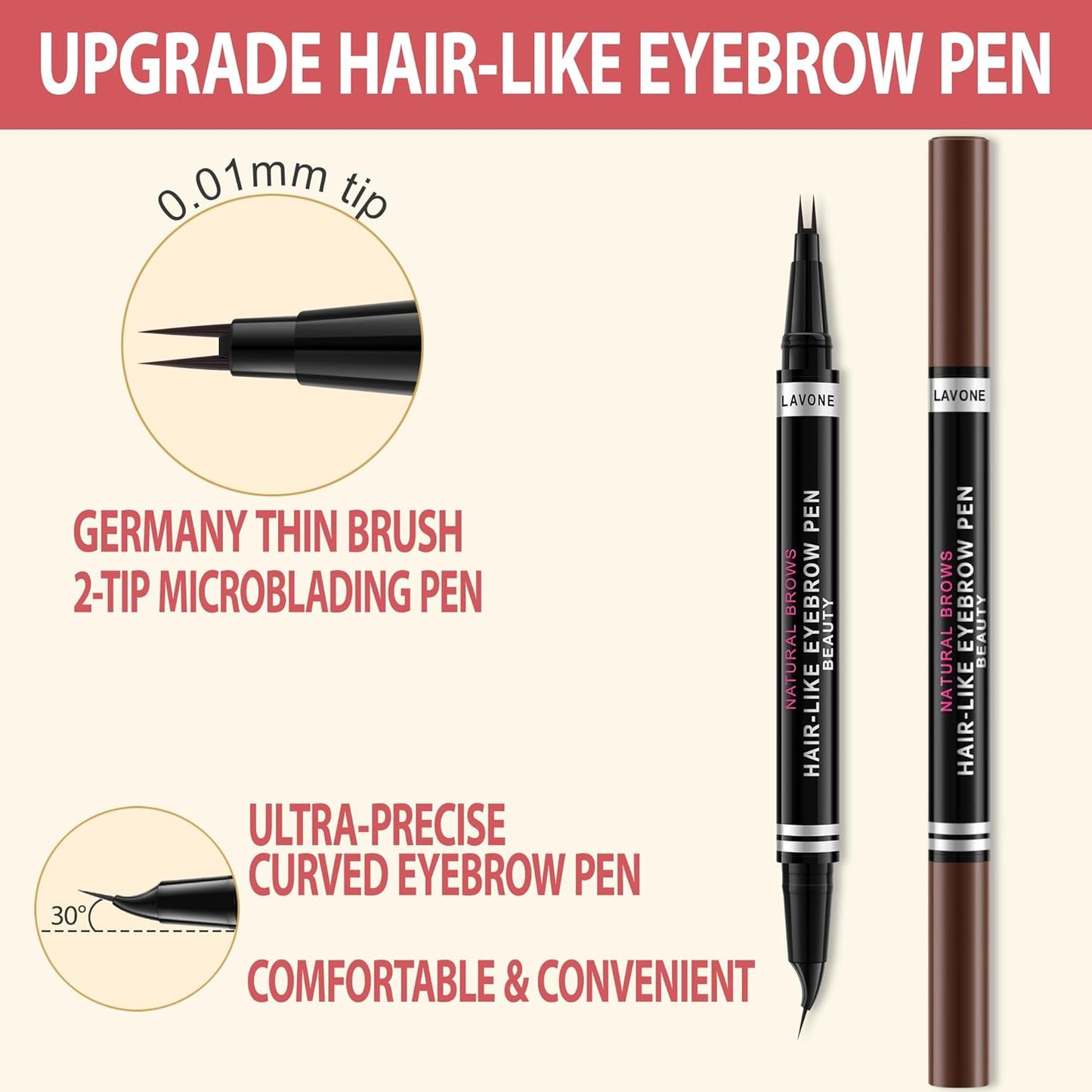 LAVONE Hair-Like Eyebrow Pen Makeup kit, Eyebrow Pencils for Women with Waterproof Microblading Eyebrow Pencil, Eyebrow Pomade, Eyeliner and Eyebrow Brush, Create Full, Natural Brows, Grey