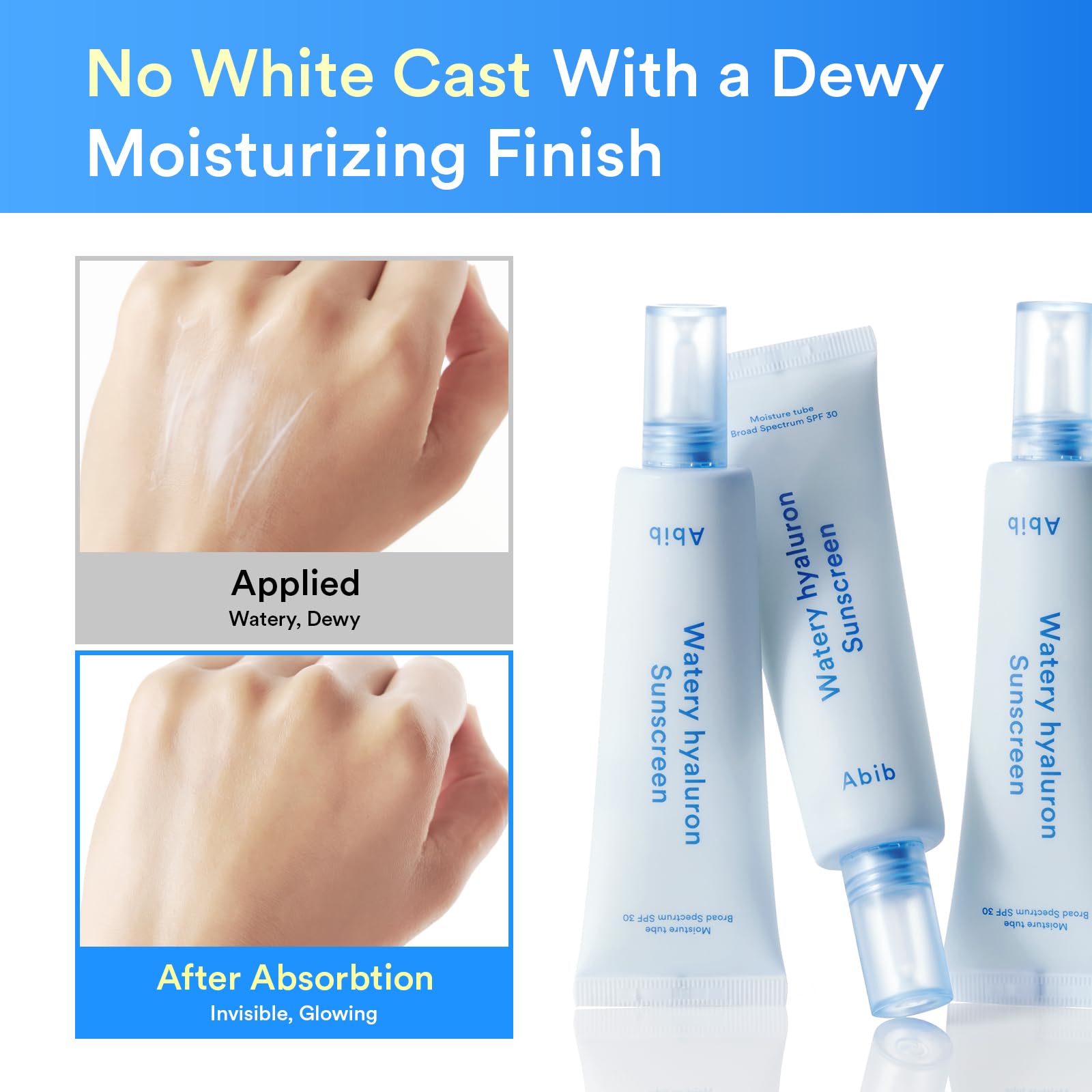 Abib Watery Hyaluron Sunscreen Moisture Tube Broad Spectrum SPF 30, 1.69 fl oz(50ml), Korean