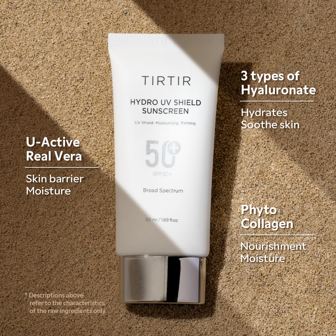 TIRTIR Hydro UV Shield Sunscreen | SPF 50+ Broad Spectrum UVA UVB Korean No White Cast Face Sun