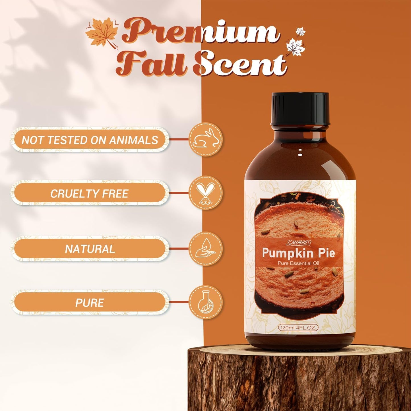 SALUBRITO Pumpkin Pie Essential Oil 4 Fl.Oz (120ml), Pure & Natural Fragrance Oils, Fall Essential Oil for Diffuser, Candle & Soap Making, Massage, Strong Scented Oil