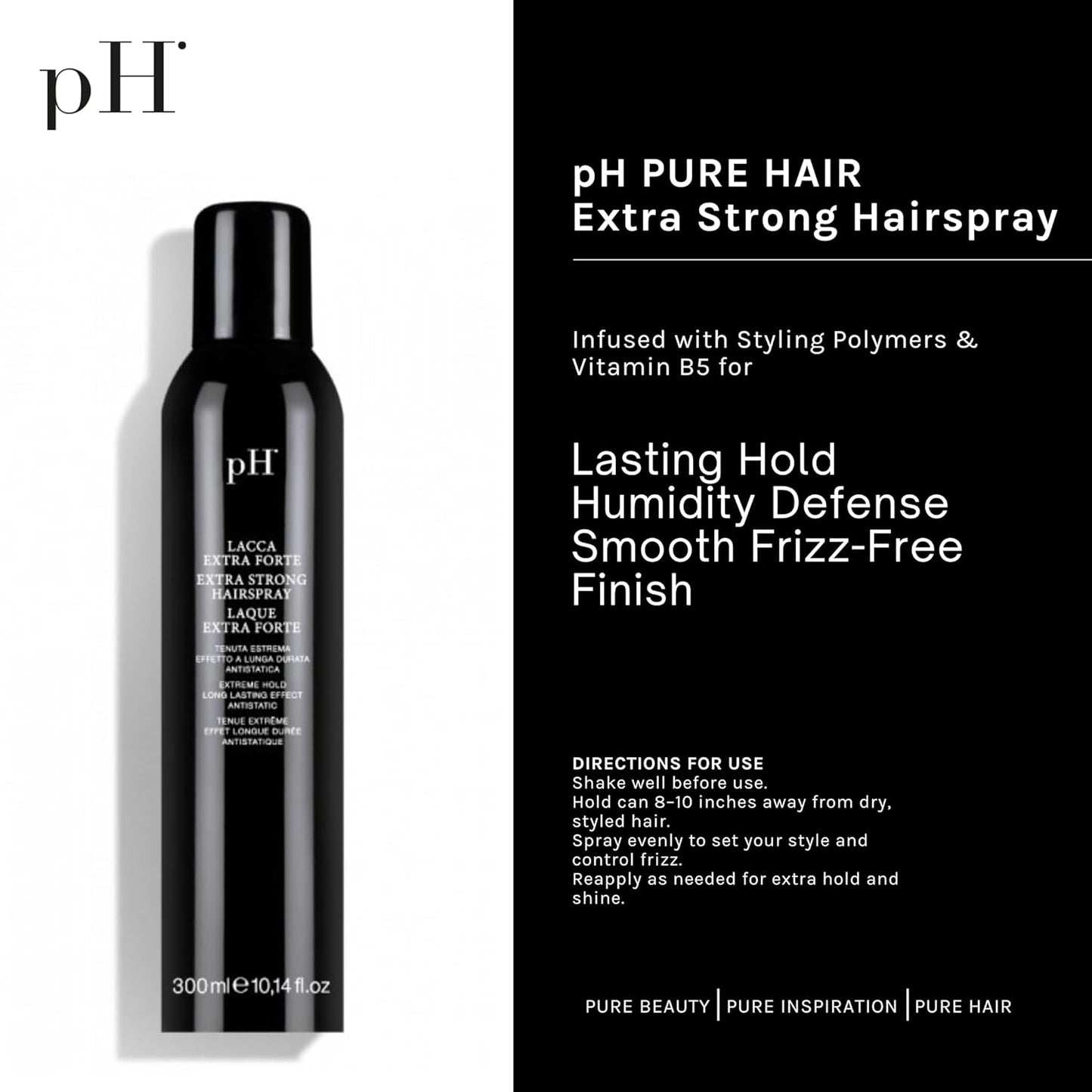 pH PURE HAIR Extra Hold Hairspray - Strong, Anti-Frizz & Humidity-Resistant Non-Aerosol Hair Spray with Floral Scent - Fast-Dry - 10.1 oz
