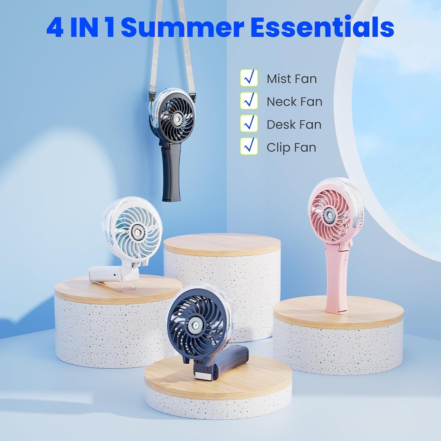 HandFan 2025 Upgraded Portable Misting Fan, Two Button Easy Operation, Handheld Rechargeable Mister Fan, Spray Water Mist Fans, Mini Electric Cooling Fans for Travel, Outdoors, Disney(White)