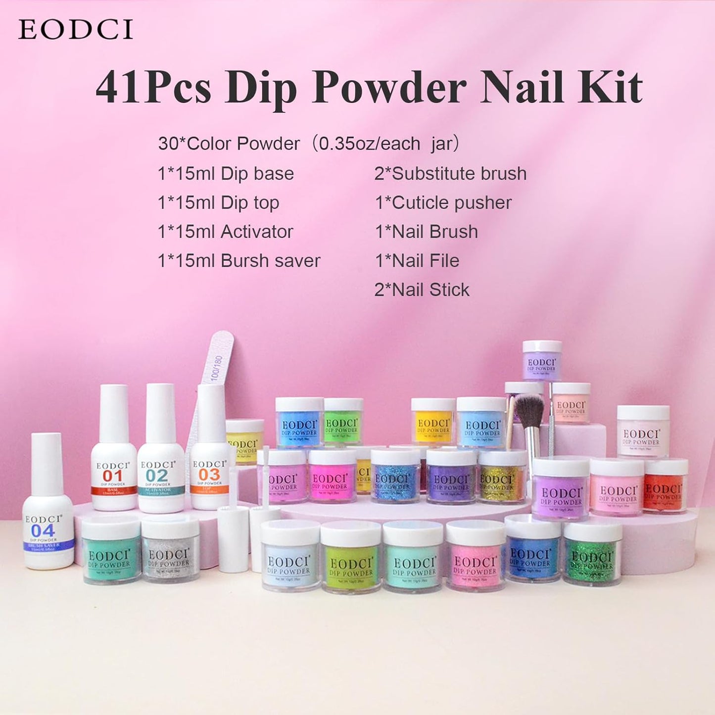 Dip Powder Nail Kit Starter, 30 Colors Dip Nails Bright Hot Pink Glitter, Rainbow Color Acrylic Dipping Powder Liquid Set with Base/Top Coat Activator Brush Saver for Manicure DIY Gift