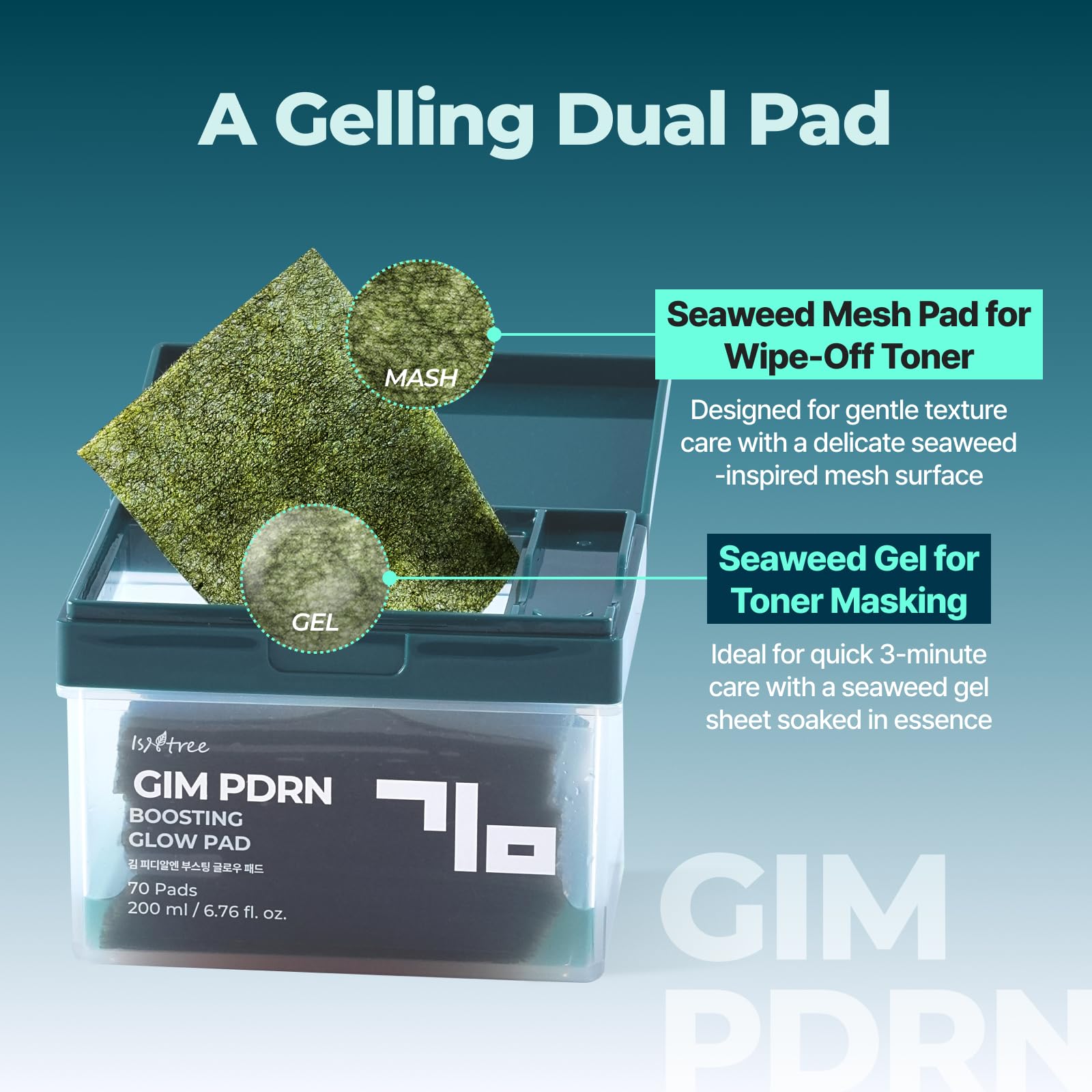 ISNTREE GIM PDRN Boosting Glow Toner Pad | Hydrating & Firming Dual-Sided Facial Pads with Korean