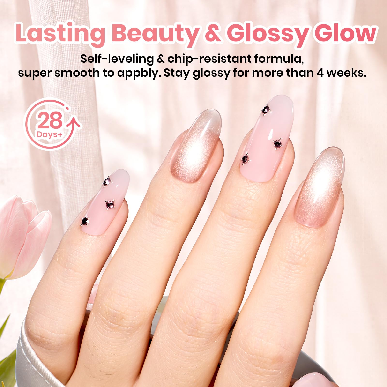 Beetles Nude Gel Polish Set, 20 Color Jelly Cat Eye Gel with Magnet