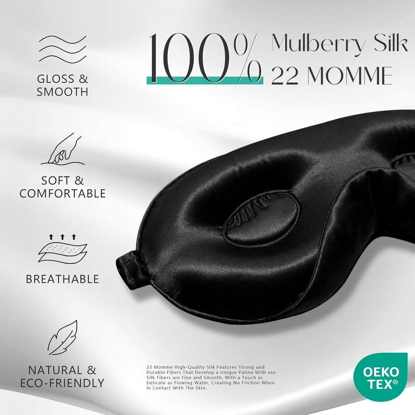 ZIMASILK Adjustable 22 Momme 100% Mulberry Silk Sleep Mask, Upgraded 3D Contoured Cup Eye Mask for Sleeping, Super Soft & Breathable Blindfold, Blackout for Deep Sleeping (Black)