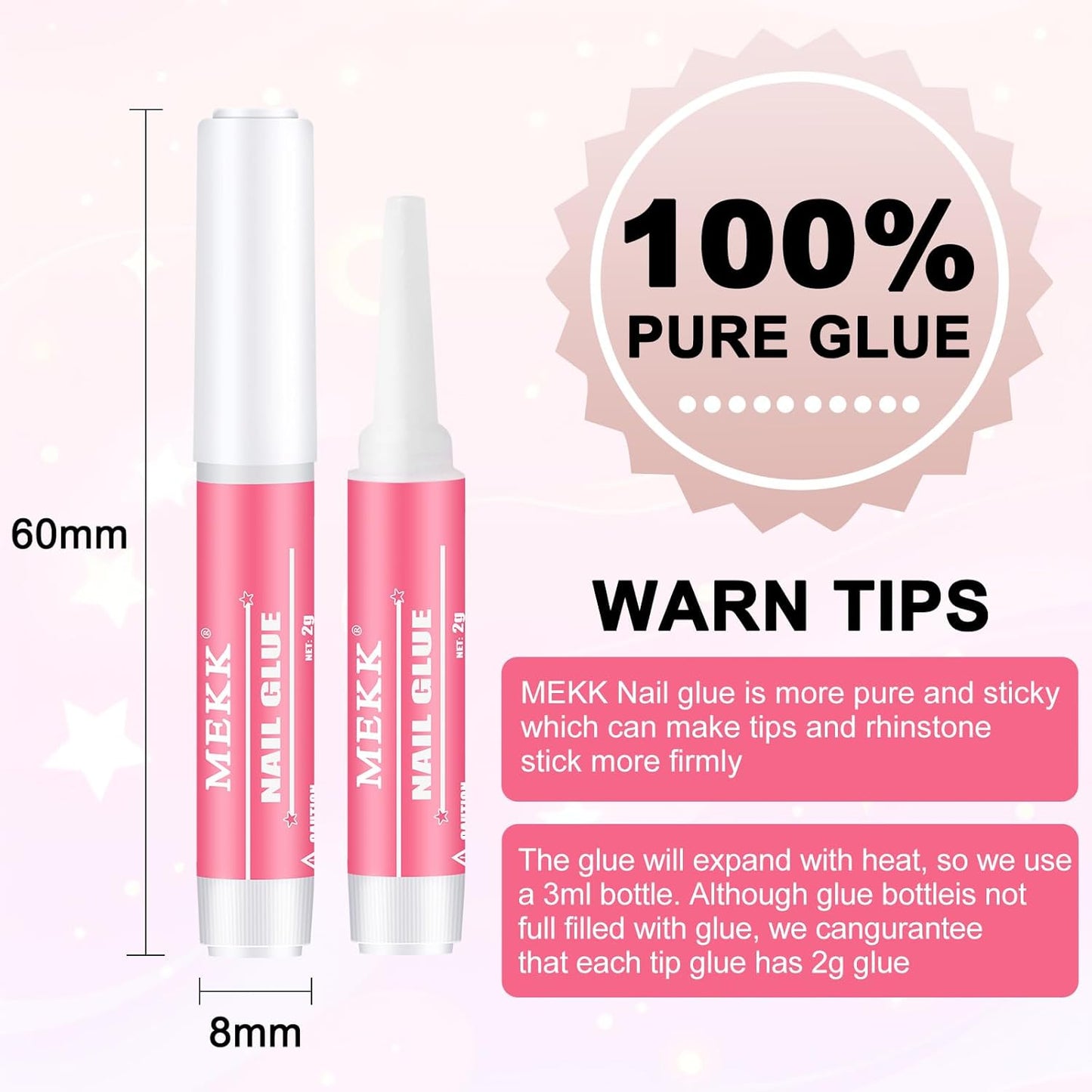MEKK Nail Glue,Super Strong & Long-Lasting Nail Glue for Acrylic Nails,Press Ons & Nails Tips,Professional Adhesive for Nail Art Supplies,0.07OZ/PCS (12PCS)