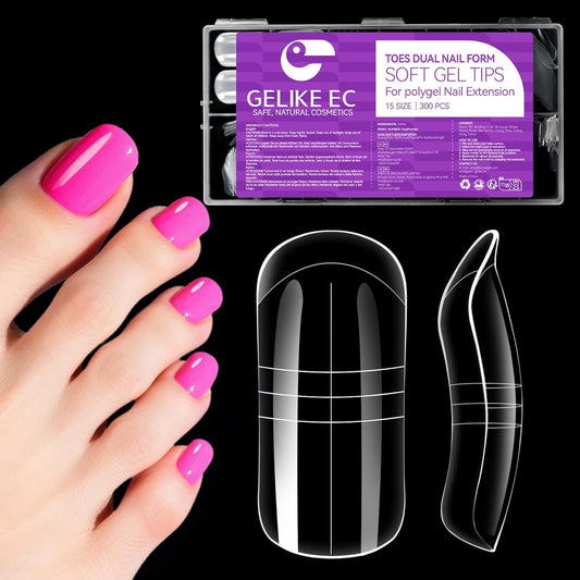 Gelike EC Toes Dual Forms for Extension: 300 Pcs Color Nail Form, 15 Size Nail Forms For Builder, Half Matte Gel Forms For Manicure Art Design Salon Diy