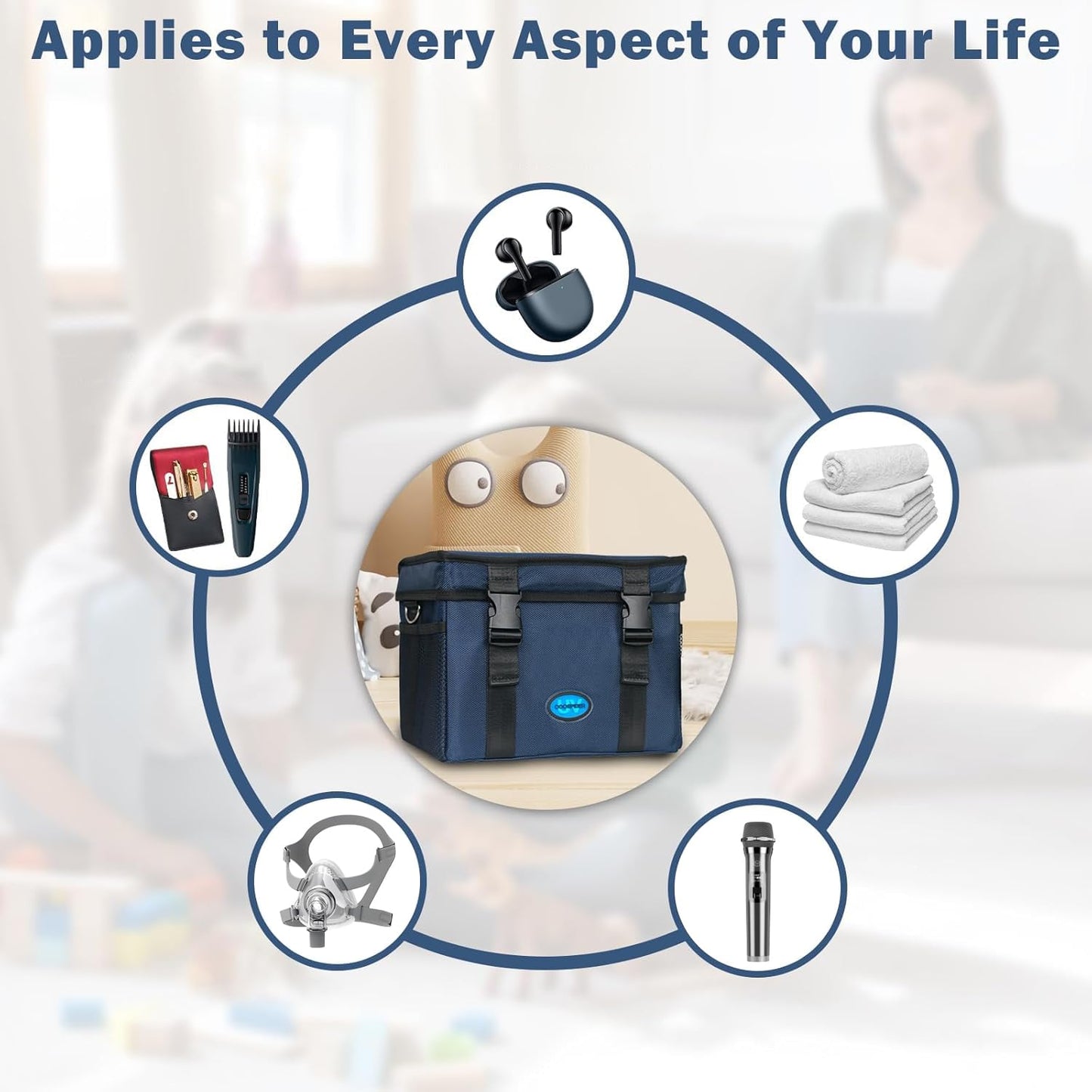 UVC Sanitizer Box Ozone Free with Timer, Portable Large Cleaner Bag with USB Port, UV Light Blue Tote for Mask, Cell Phone, Baby Bottle, Key, Towel 12L/3.17 gal