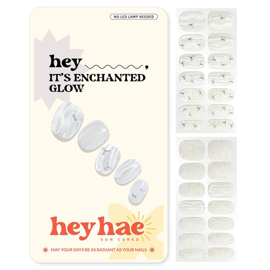 Semi Cured Gel Nail Strips | No LED Lamp Needed | Glitter, White | Easy Apply & Remove, Salon