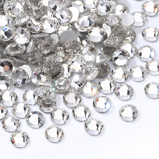 Crystal Clear Flatback Rhinestones, Glass Rhinestones for Nail Art and Craft, Glue Fix, Loose