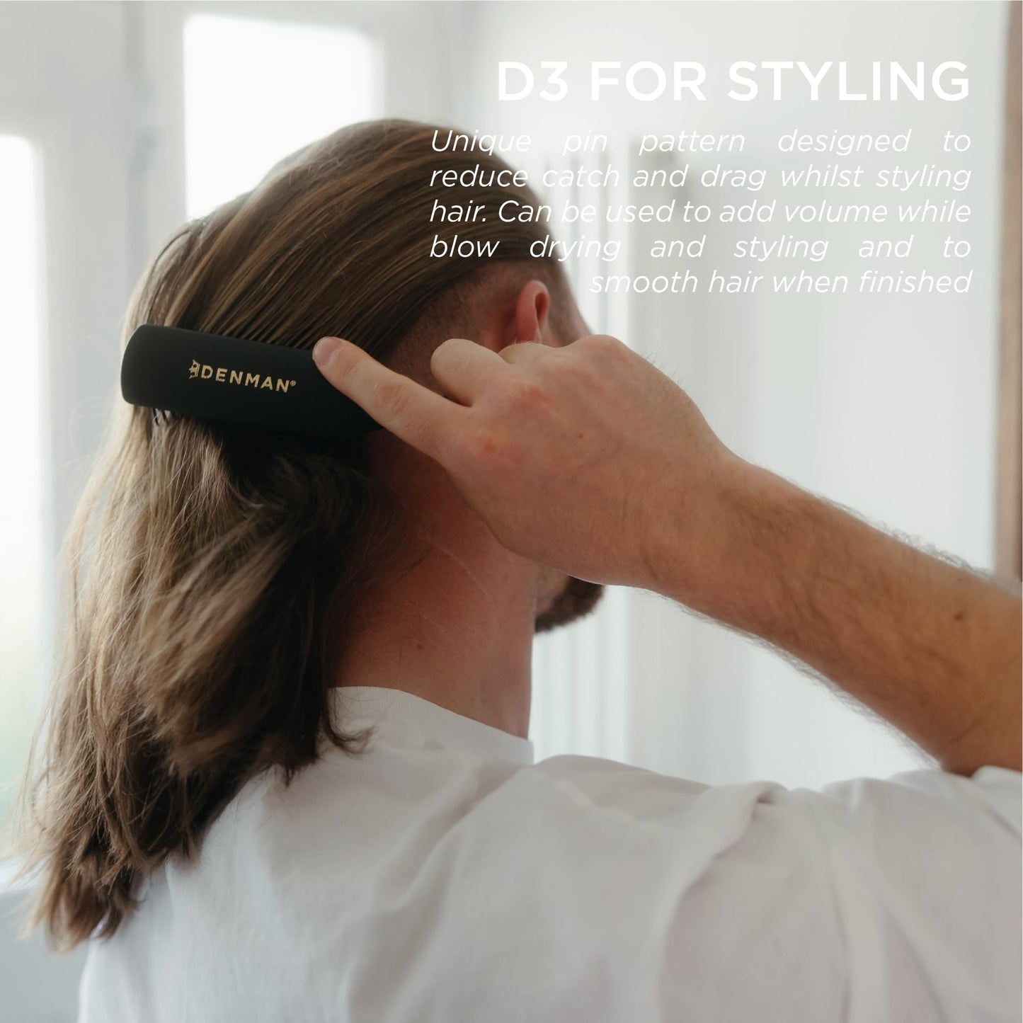 Jack Dean by Denman Curly Hair Brush D3 (All Black) 7 Row Styling Brush for Detangling, Separating