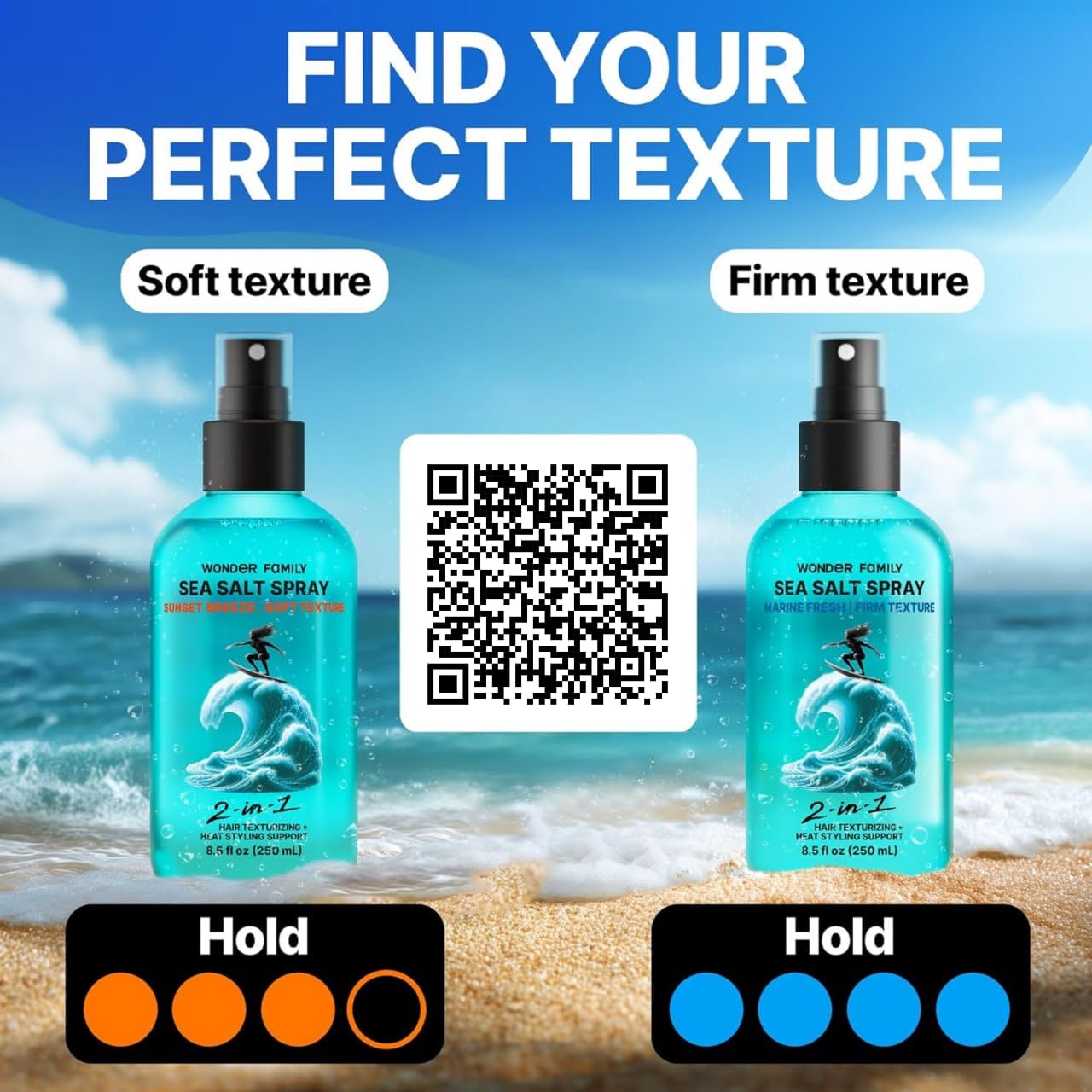 2-in-1 Texturizing Sea Salt Spray for Men, Women - Beach Waves & Curly Hair Spray Extra Hold, Low-Shine - Hair Volumizer for Fine Hair - Travel Hairspray for Women & Men - 16 Fl Oz, 2 Pack