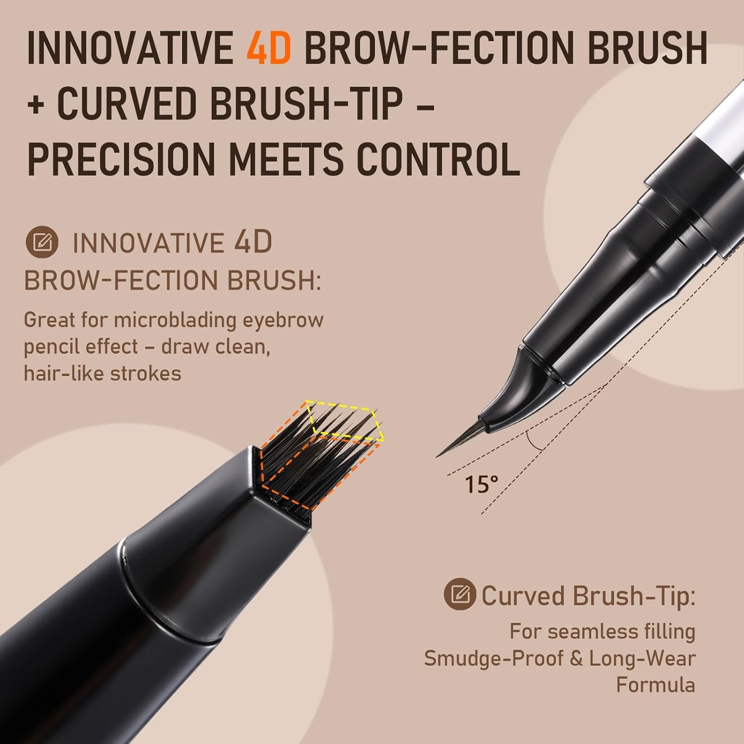 Dual-Ended Microblading Eyebrow Pencil for Women, 2 in 1 Liquid Eyebrow Pencil with Curved Tip and 4D Brow-Fection Microblading Pen, Shaped Fill HairLike Waterproof Lasting Eyebrows 01 Light Brown
