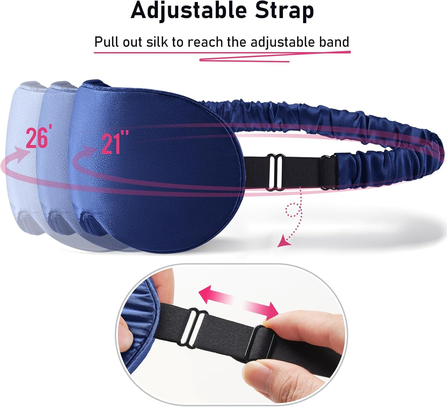 LitBear 100% 22 Momme Mulberry Silk Sleep Mask - 3D Contoured Eye Mask for Men Women, Soft Breathable Sleeping Mask with Adjustable Strap, Perfect Blocks Light for Sleeping (Midnight Blue)