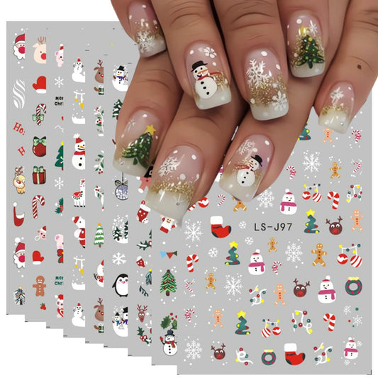 9 Sheets Christmas Nail Art Stickers 3D Christmas Nail Decals with Santa Claus Snowflake Elk Deer