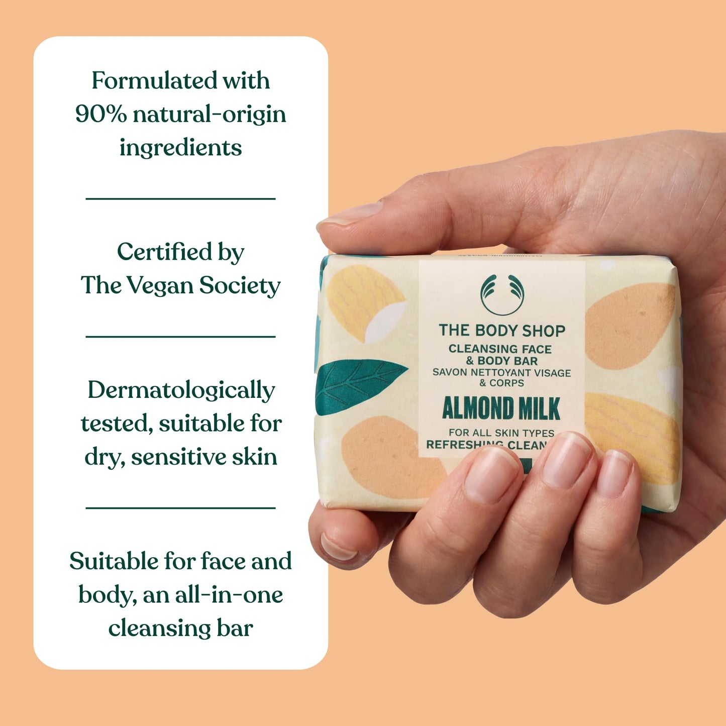The Body Shop Almond Milk Cleansing Face & Body Bar – Refreshing & Cleansing – Vegan – 3.5oz