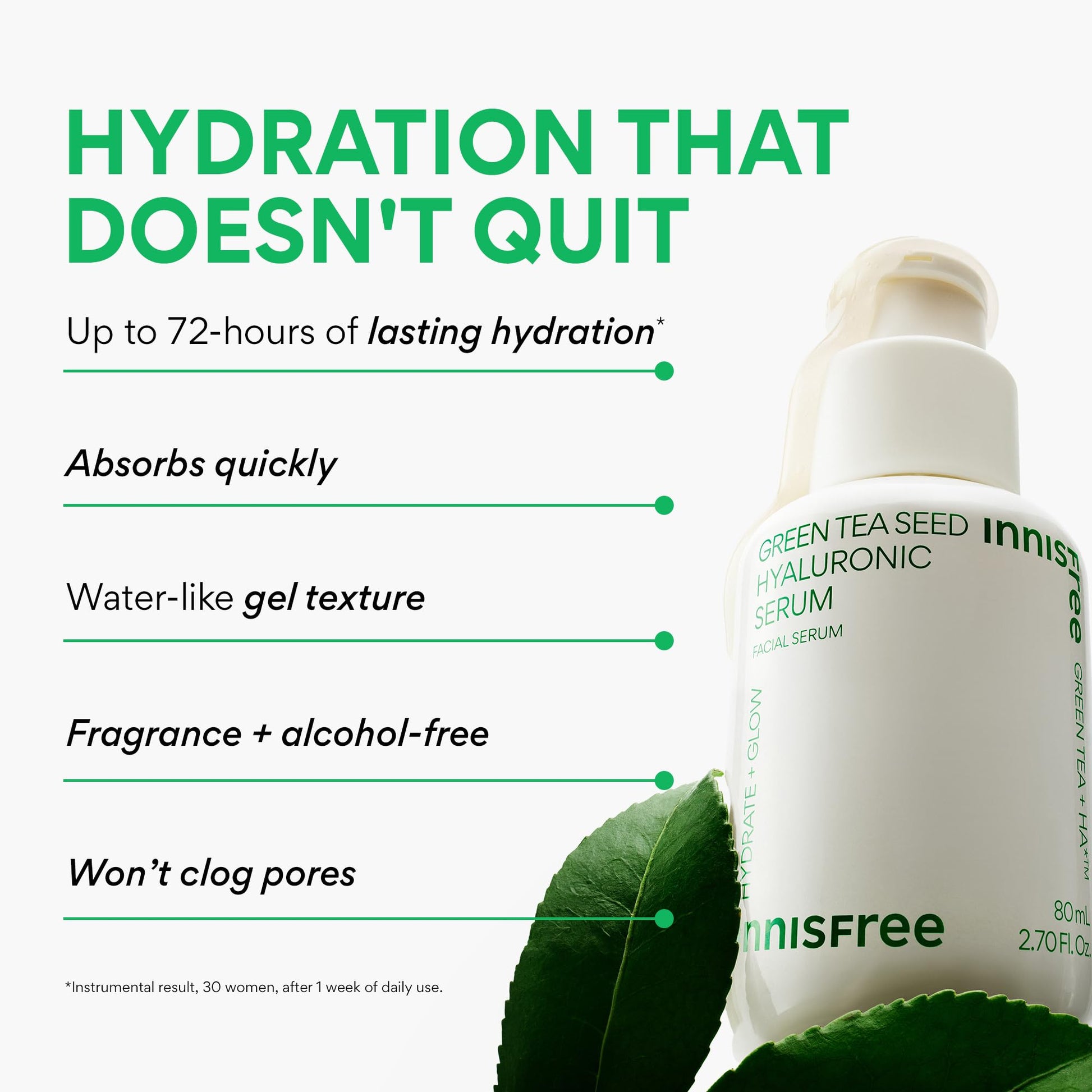 innisfree Green Tea Seed Hydrating Serum with Hyaluronic Acid & Niacinamide | Korean Face Serum for