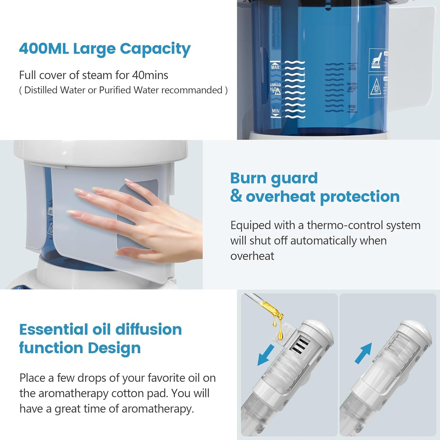 Nisperos Nano Ionic Facial Steamer - 360° Rotatable Sprayer - 40 Minutes Warm Mist - Humidifier - Professional Face Steamer for Facial Deep Cleaning (White)