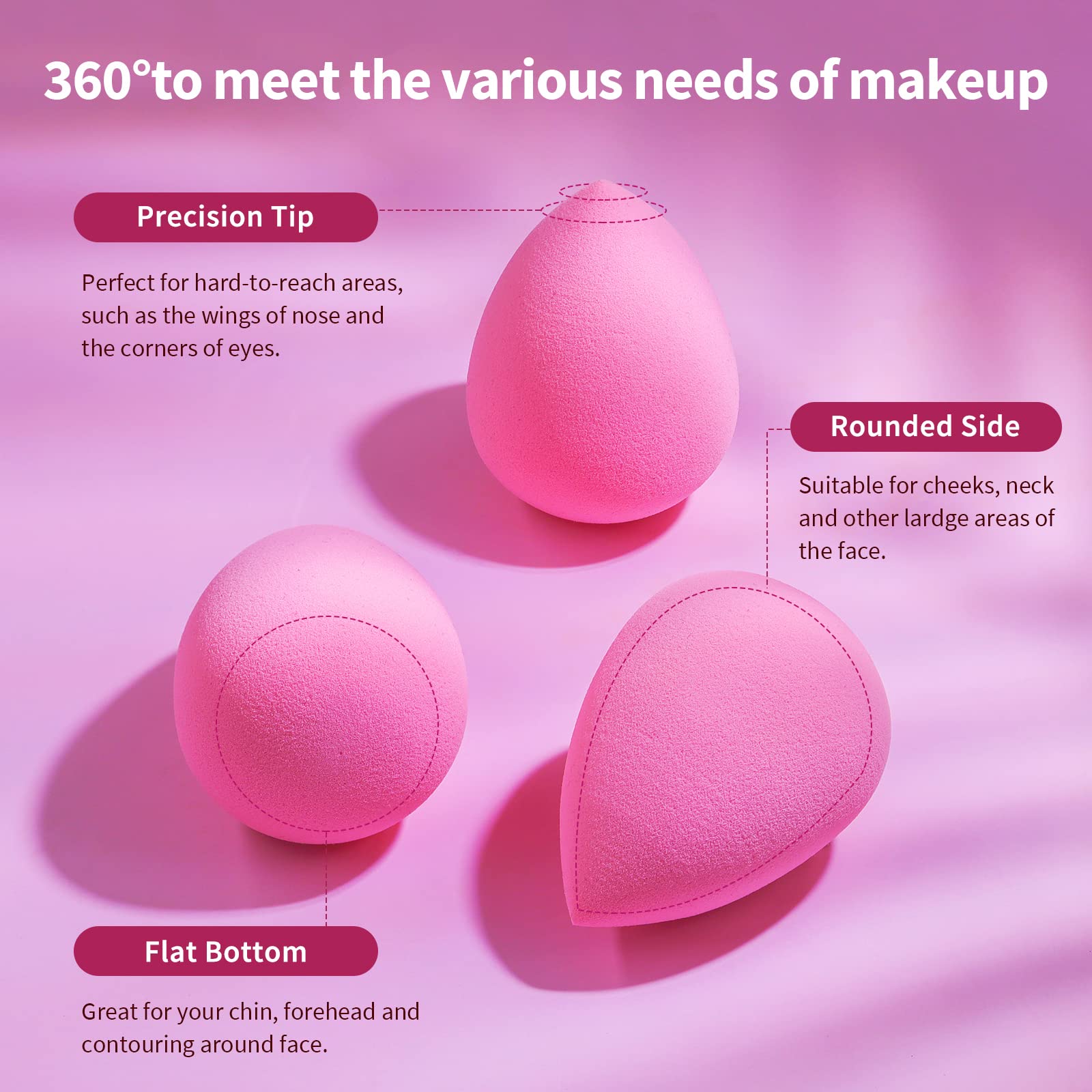 BEAKEY Makeup Sponge Set for Blending, Pink Soft Beauty Sponges