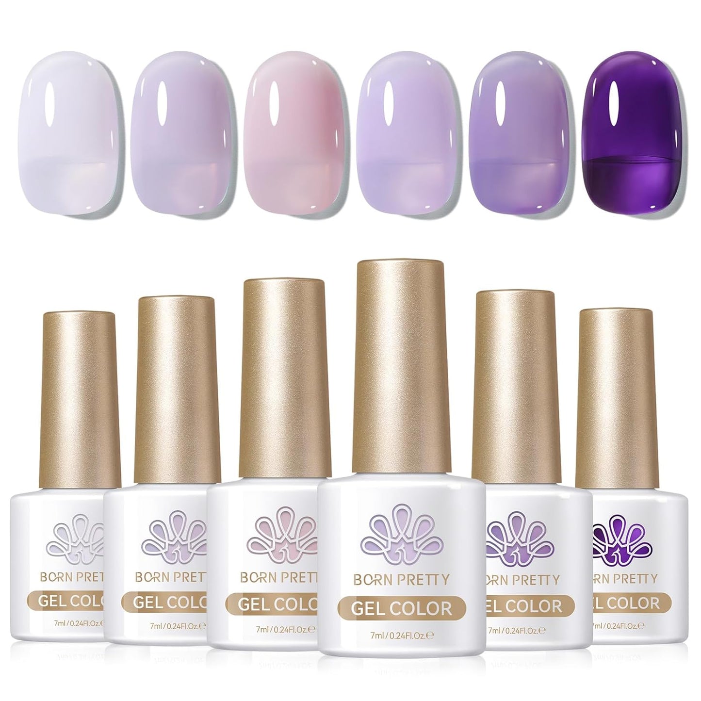 Born Pretty Jelly Purple Gel Nail Polish 6 Colors Purple Violets Colors Gel Polish Kit Soak Off Nail Polish Kit Collection Nail Art Gel Manicure Set DIY at Home Salon Gifts