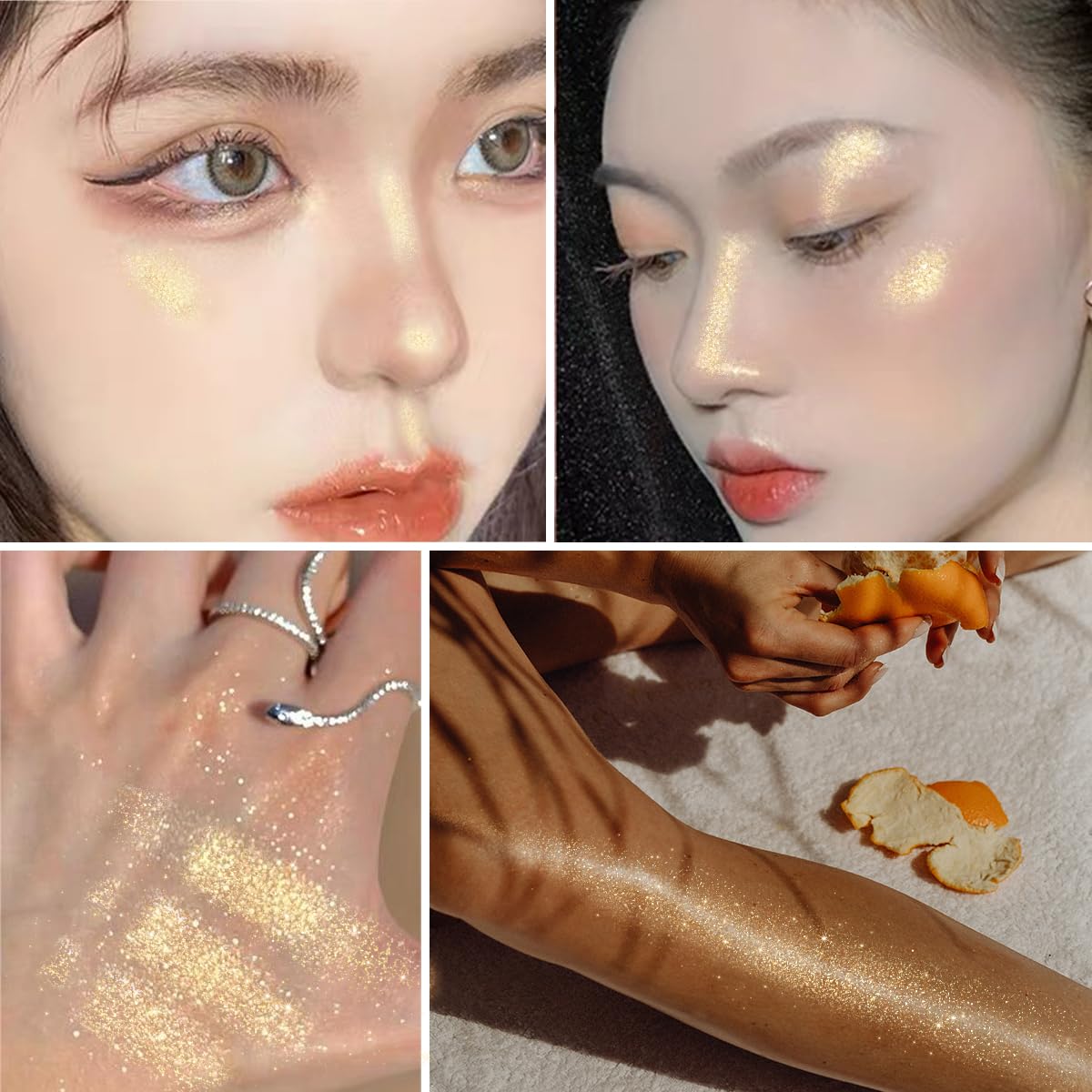 UCANBE Hydrating Body Shimmer Face Glitter Highlighter Makeup Liquid Glow Lotion for Women Holographic Luminizer for Hair for Valentine's Day Gifts (Champagne Gold - 01)