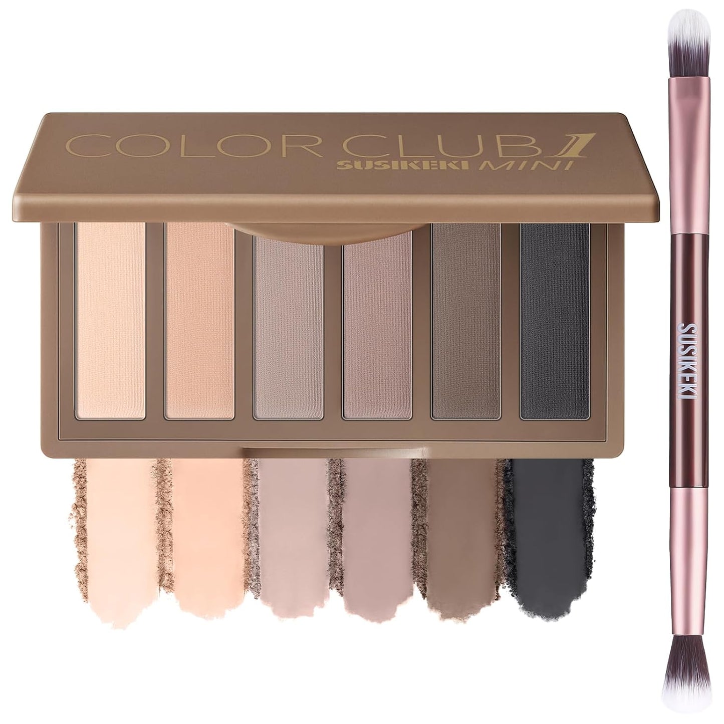 6 Colors Mini Eyeshadow Makeup Palette with Brush Neutral Nude Smoky Eye Shadow Taupe & Brown Matte Make Up Pallet with Mirror Highly Pigmented Long Lasting Waterproof Travel Size Gift Kit