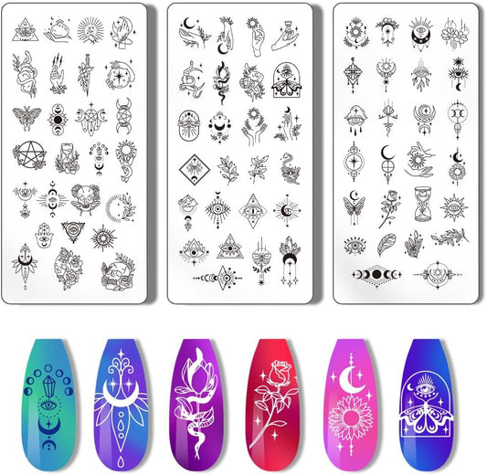 PH PandaHall 3pcs Moon Sun Nail Art Stamping Plate Nail Stamper Dreamcatcher Nail Stamping Plate