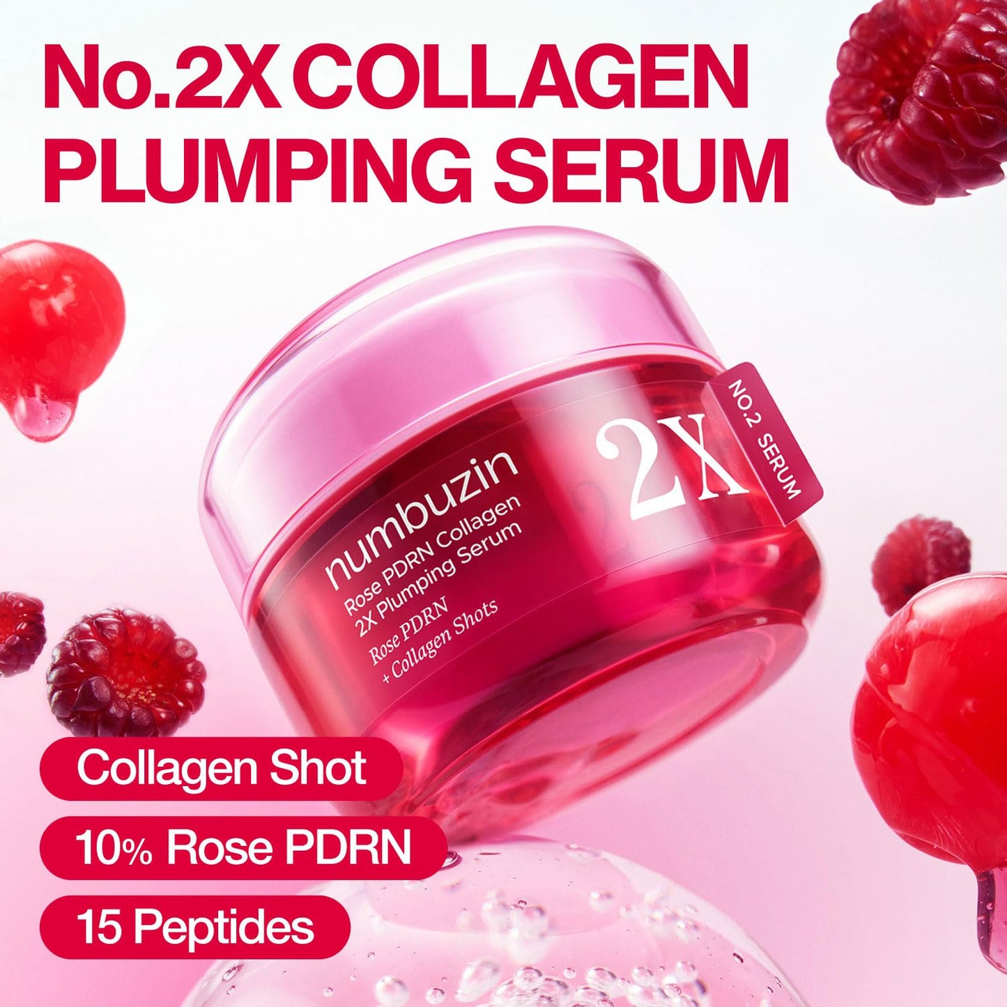 numbuzin No.2X Rose PDRN Collagen Plumping Serum, Collagen Spicule Serum for Firming & Volume Glow