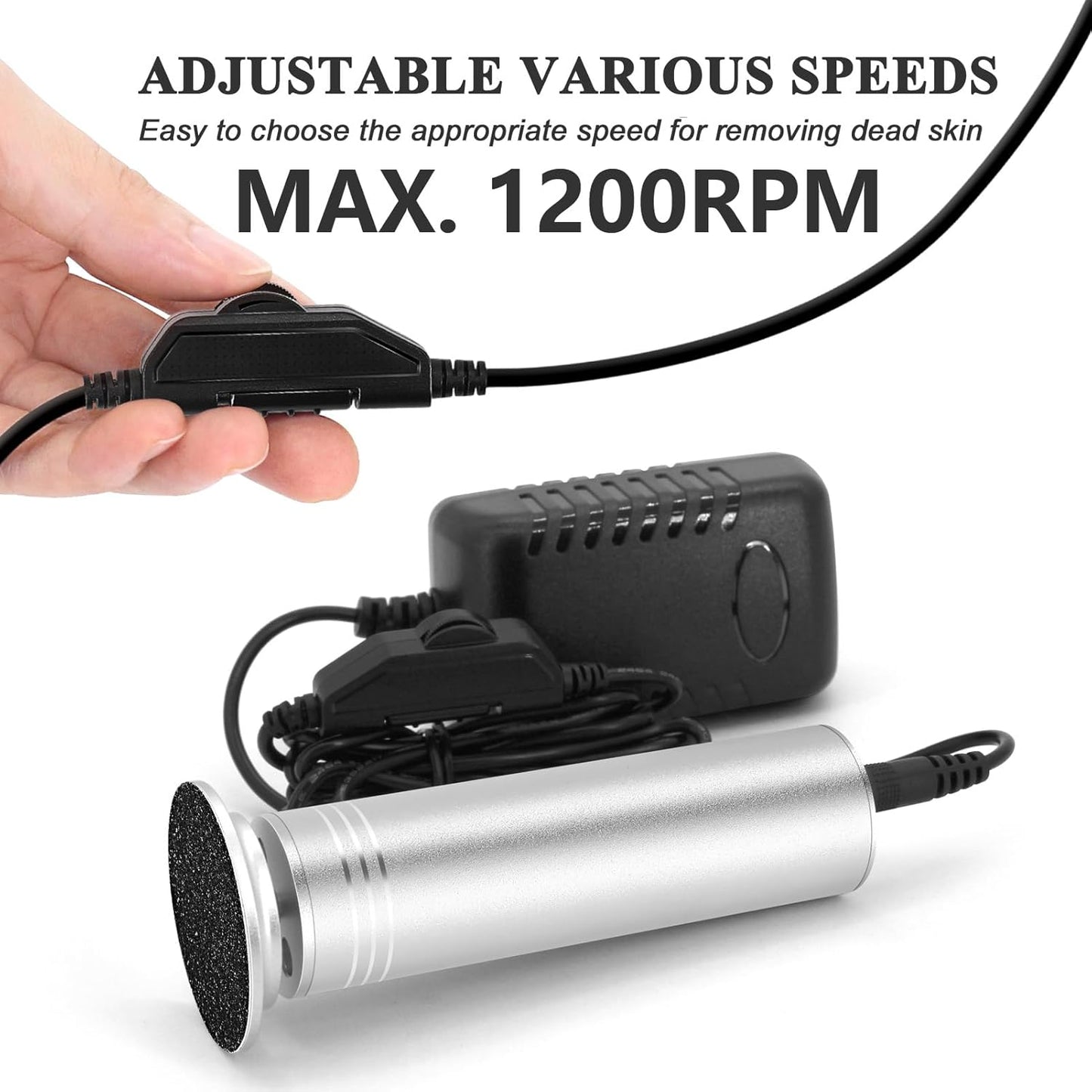 Upgraded Electric Callus Remover for Feet 1200rpm, Adjustable Speed Professional Electric Foot File Pedicure Foot Sander with 60 Replaceable Sandpaper Discs for Heel Dead Skin, Silver