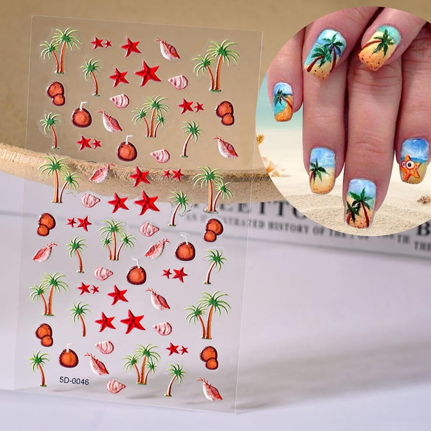 4 Sheets Summer Nail Stickers for Nail Art 5D Summer Nails Decals 3D Self-Adhesive Nails Supplies Accessories Shell Jellyfish Starfish Stickers for Women Nails Decoration