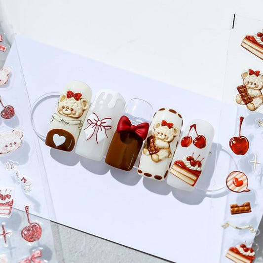 Dedyel Cute Nail Stickers 5D Embossed Cartoon Bear Kawaii Animal Self-Adhesive Nail Decals for